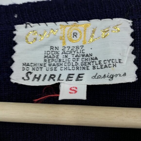 Vintage Embroidered Polka Dot Flower Sweater Pullover Size S 70s Gyn Les Shirlee - Picture 8 of 8